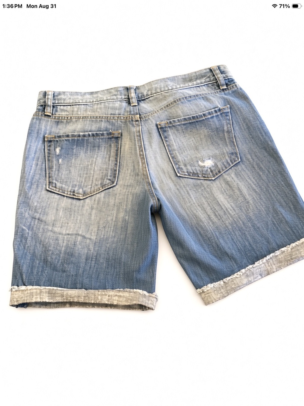 LOFT Light Blue Distressed Roll-Cuff Jean Shorts